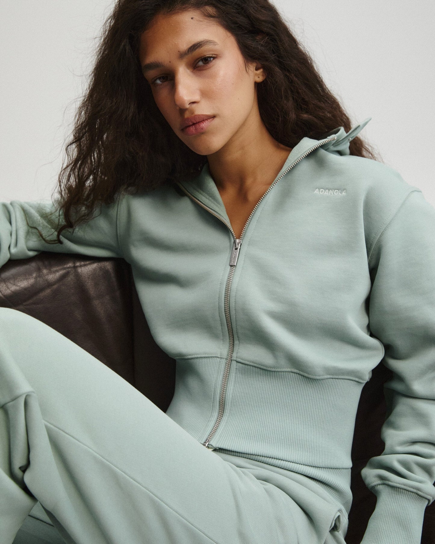 Cinch Hem Full Zip Hoodie - Cloud Blue