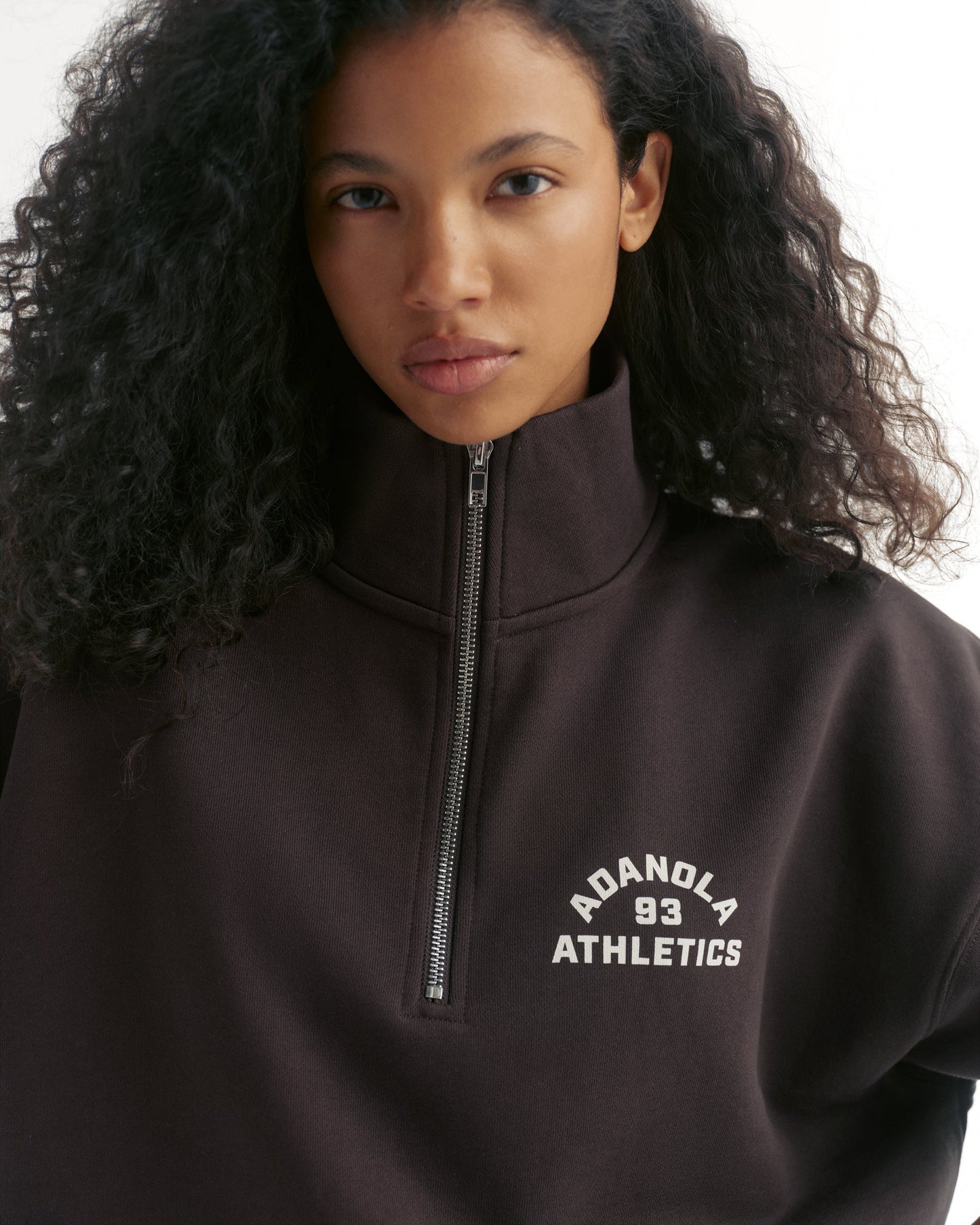 Campus Relaxed Funnel Neck Zip Sweatshirt - Coffee Bean/Marshmallow White