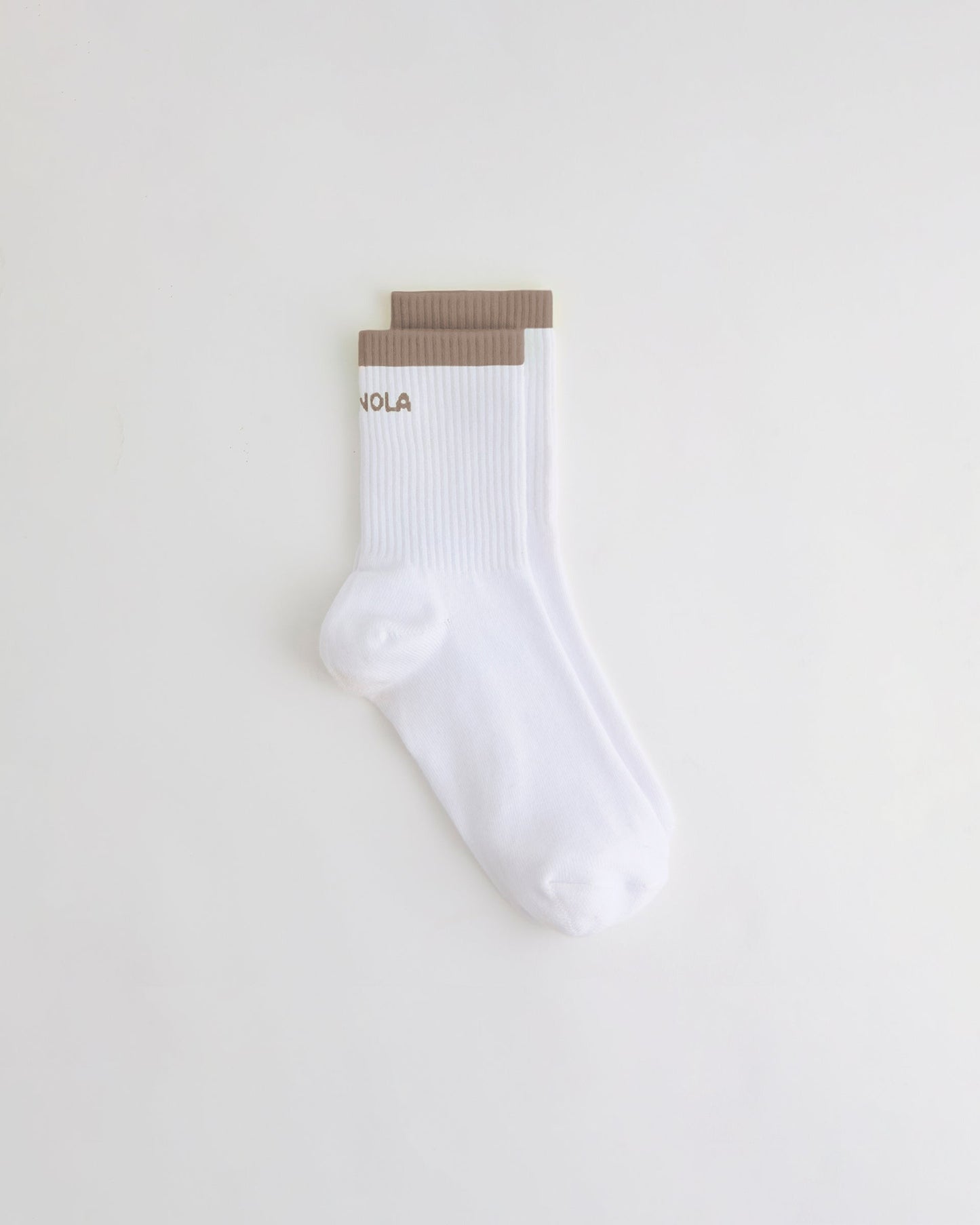 Single Stripe Socks - White/Dusty Brown