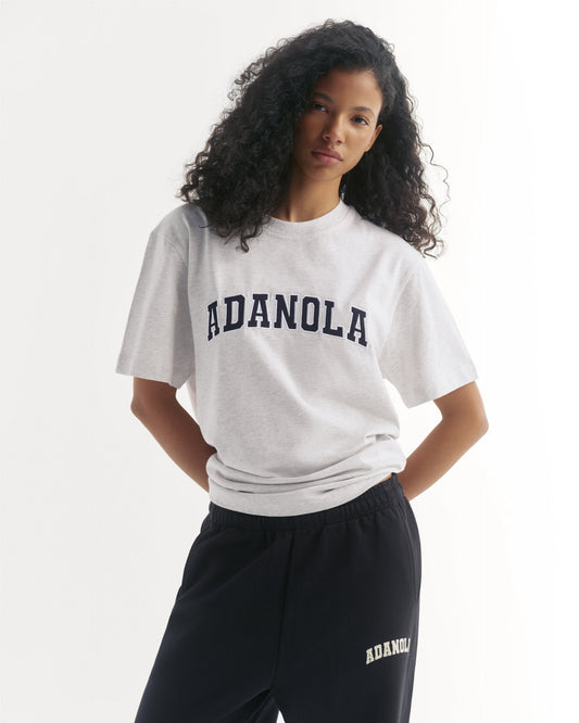Varsity Short Sleeve Oversized T-shirt - Light Grey Melange/Black