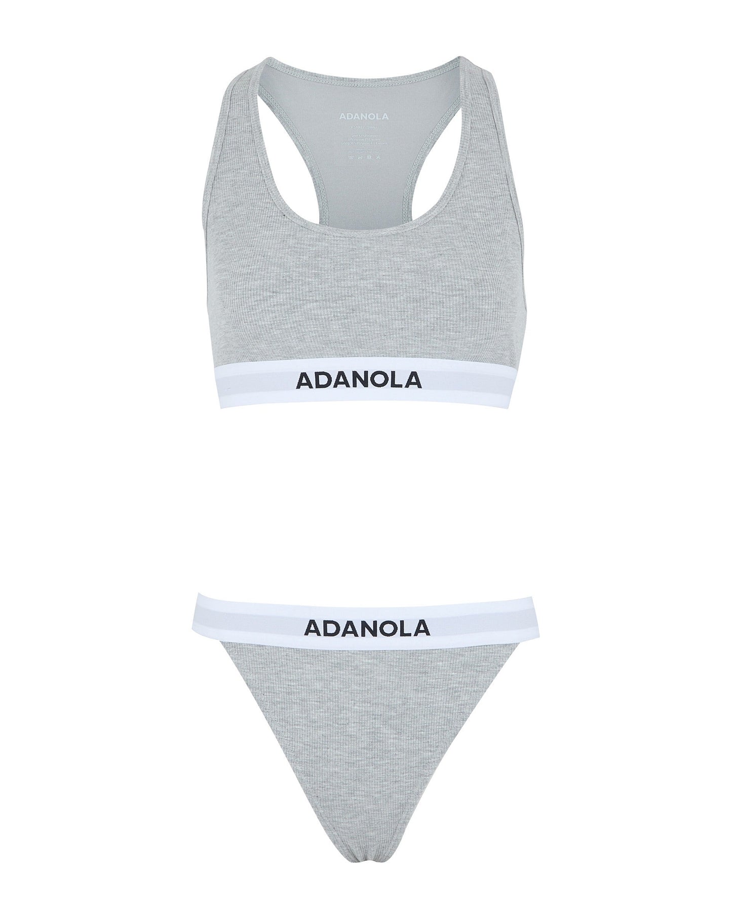 Branded Ribbed Racer Bra - Grey Melange