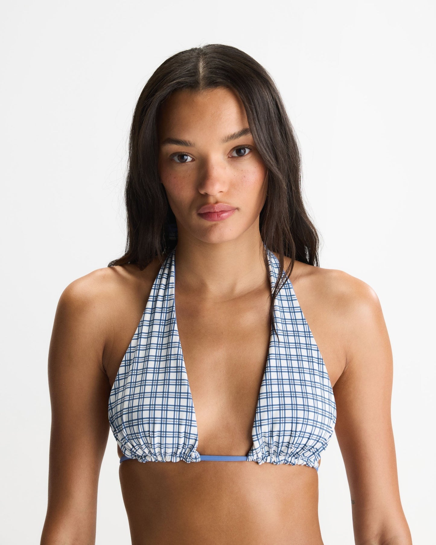 Reversible Triangle Tie Bikini Top - Blossom Blue/White