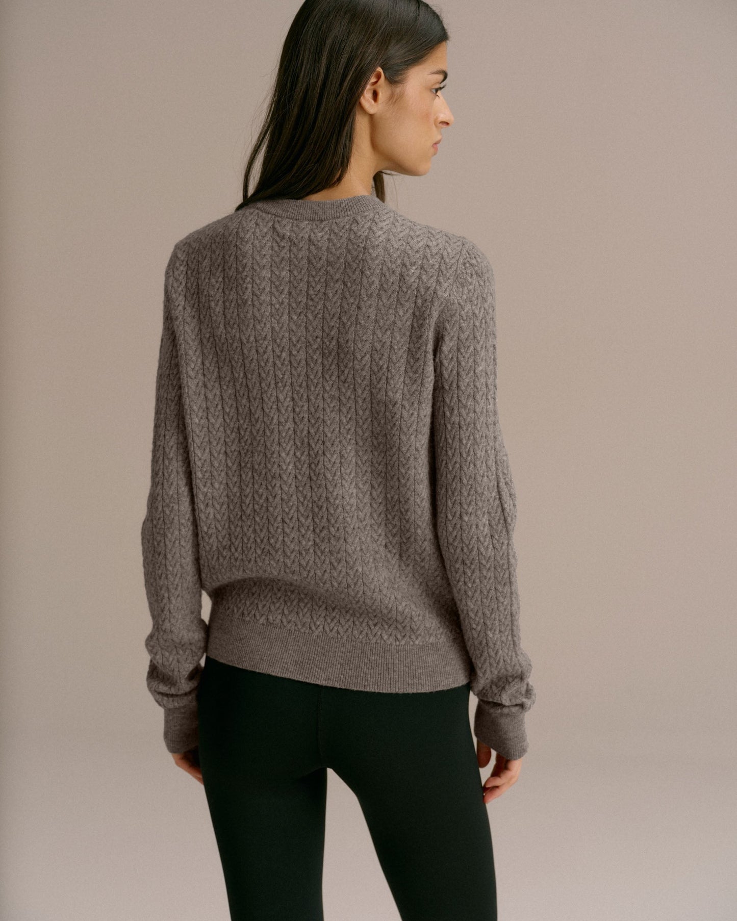 Cable Knit Sweatshirt - Dark Grey Melange