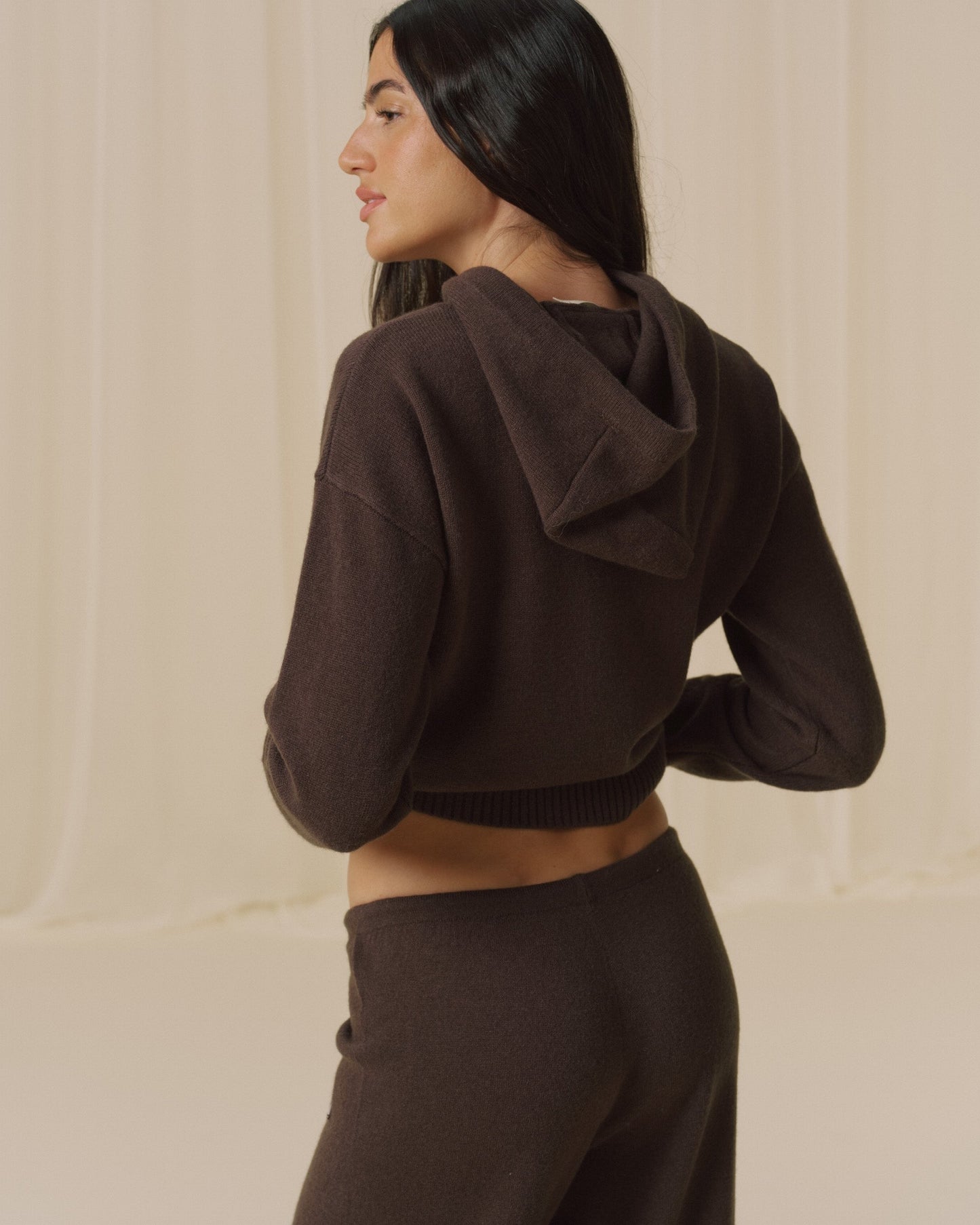 Lightweight Merino Wool Knit Hoodie - Coffee Bean
