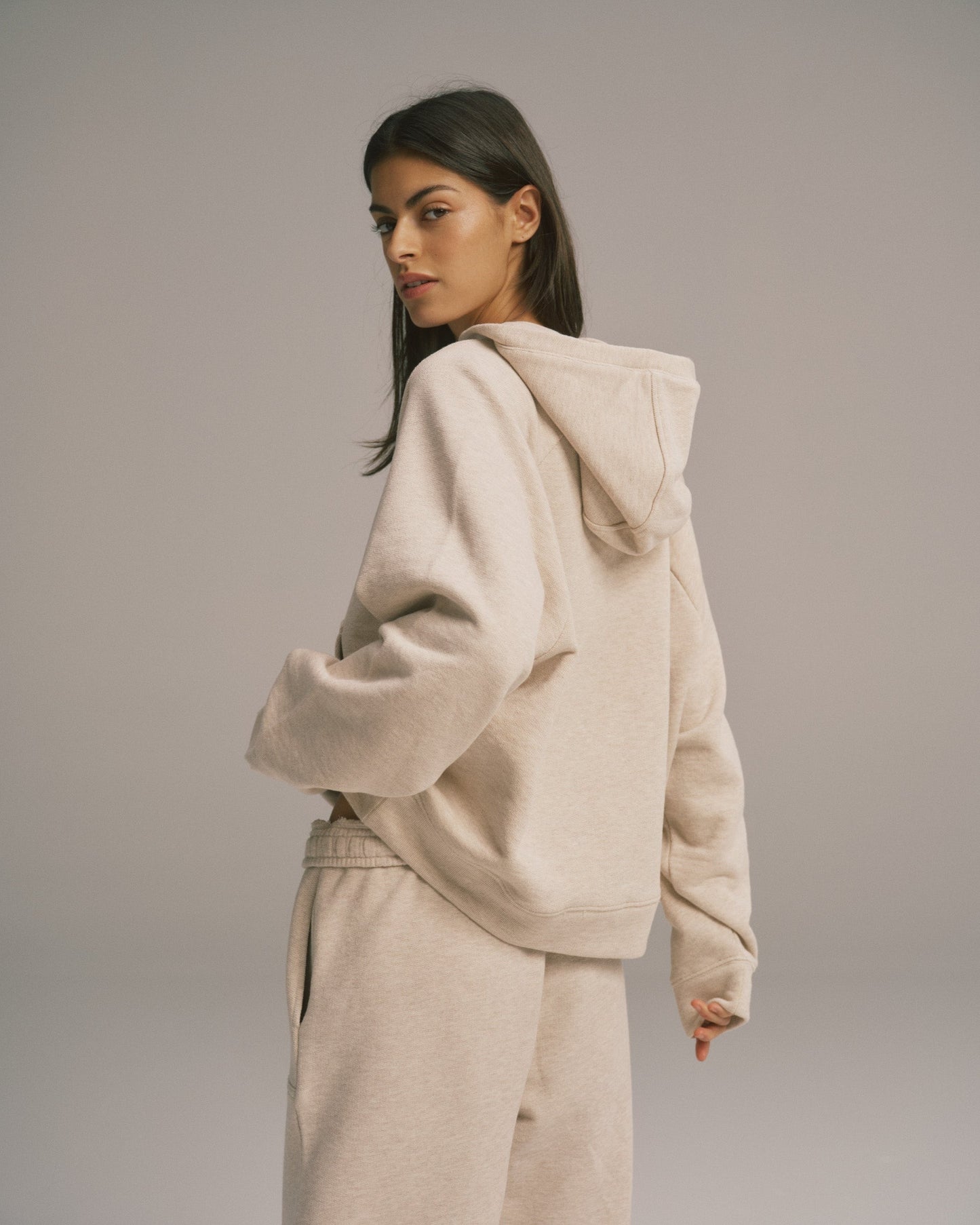 Loopback Henley Hoodie - Oatmeal Melange
