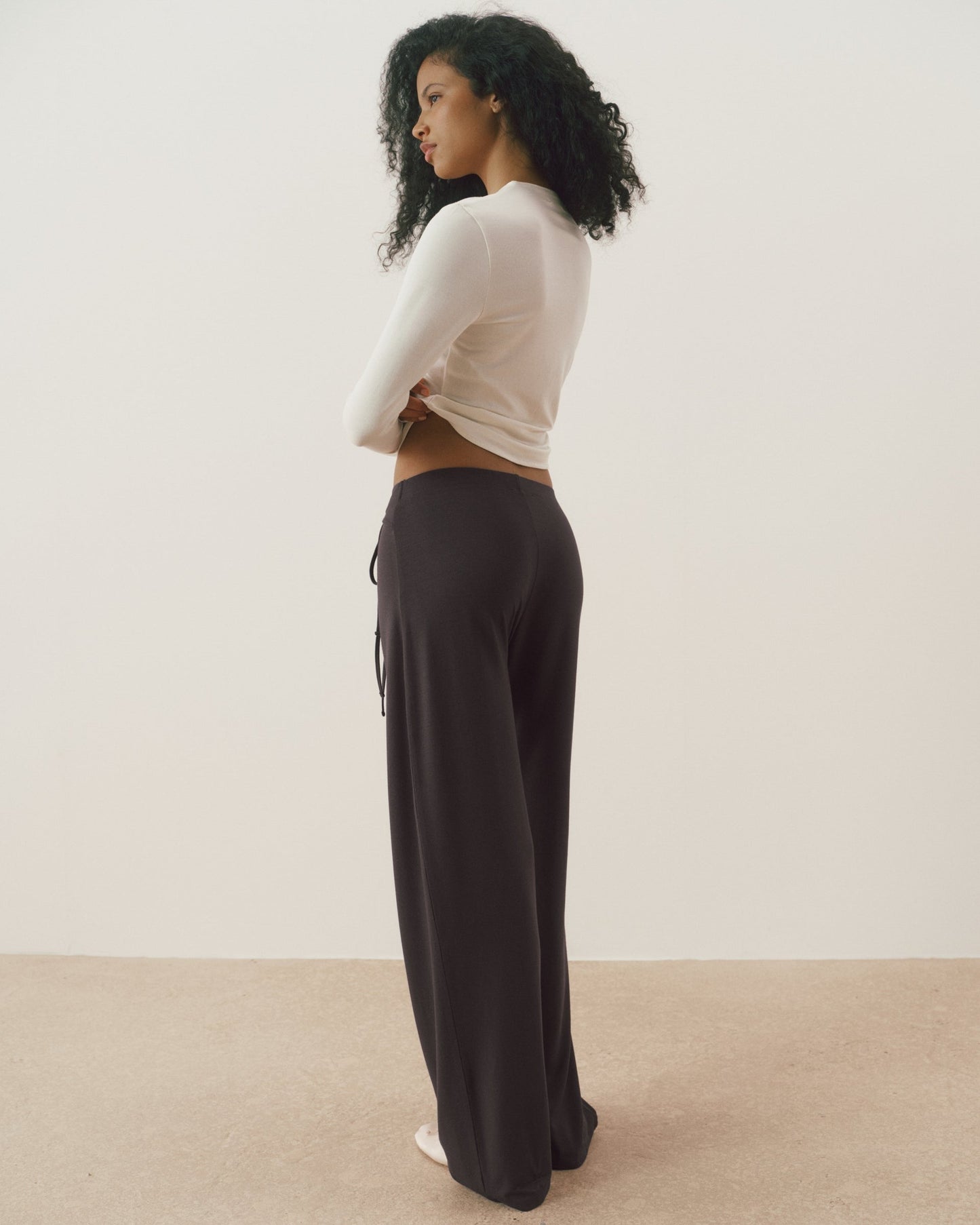 Modal Button Down Long Sleeve Top - Marshmallow White