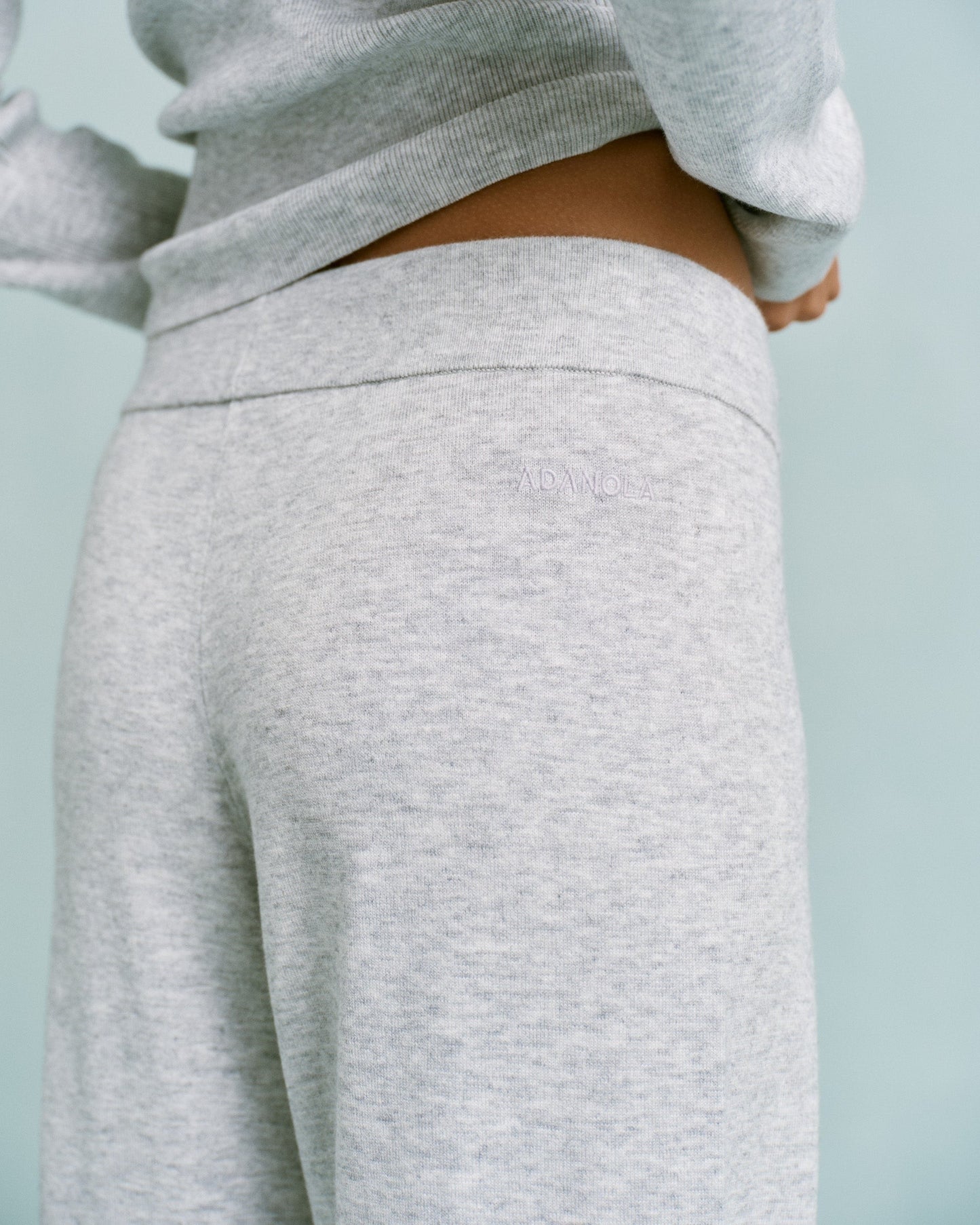 Knit Straight Leg Trousers - Light Grey Melange