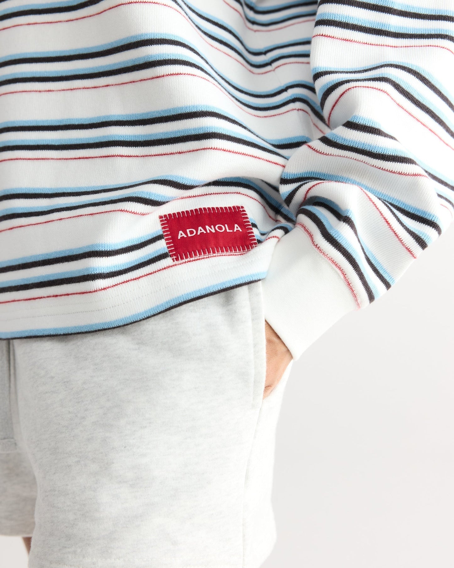 Varsity Oversized Stripe Rugby Sweatshirt - Airy Blue/Marshmallow White