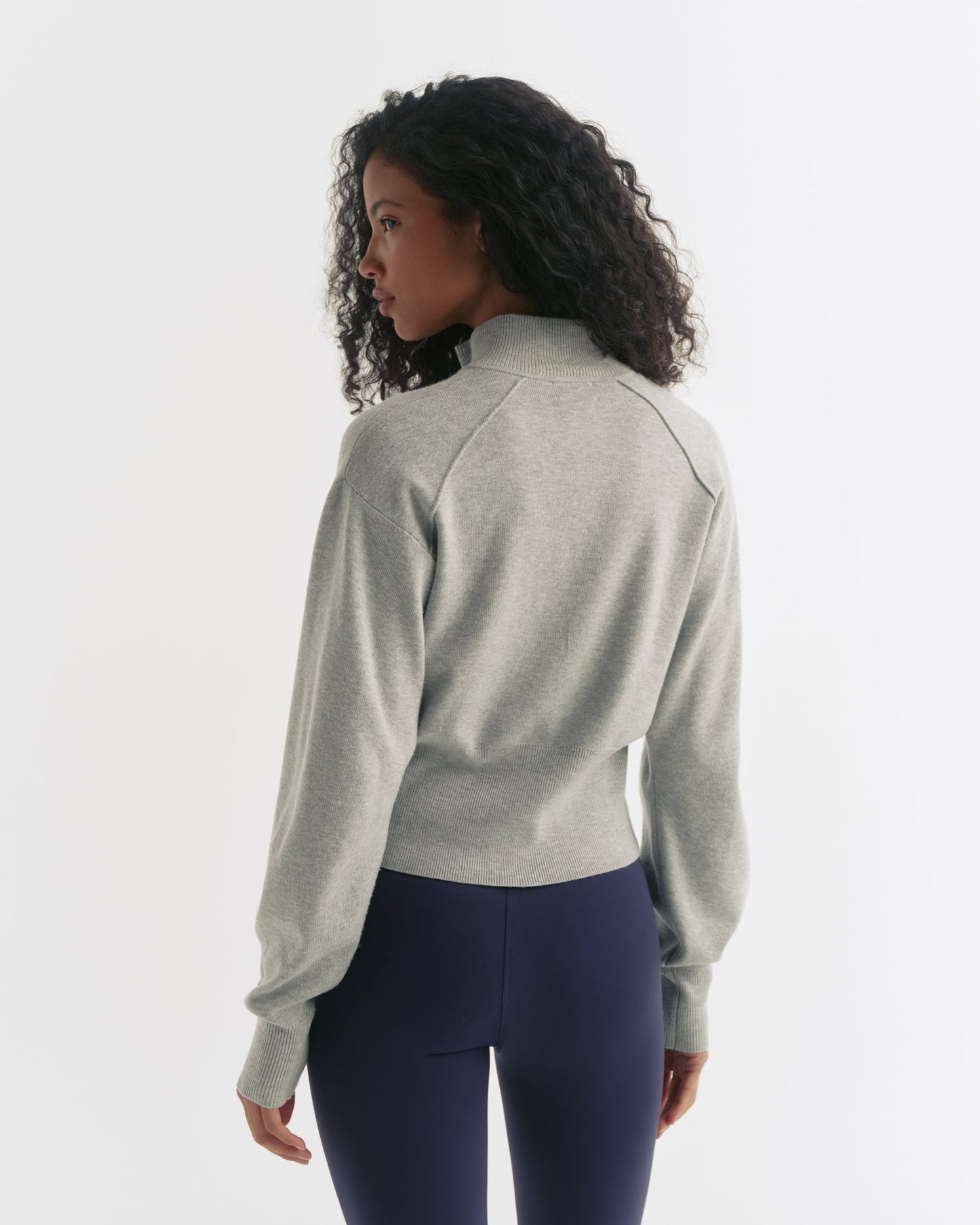 Knit Full Zip Funnel Neck Sweatshirt - Grey Melange