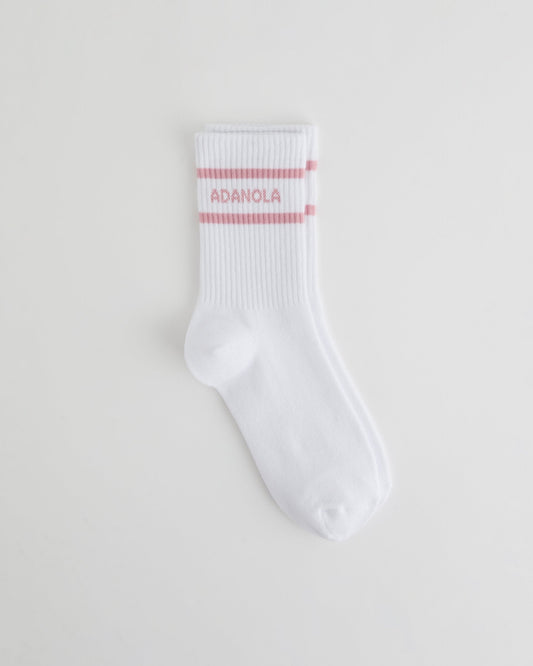 Sports Stripe Socks - White/Dusty Pink