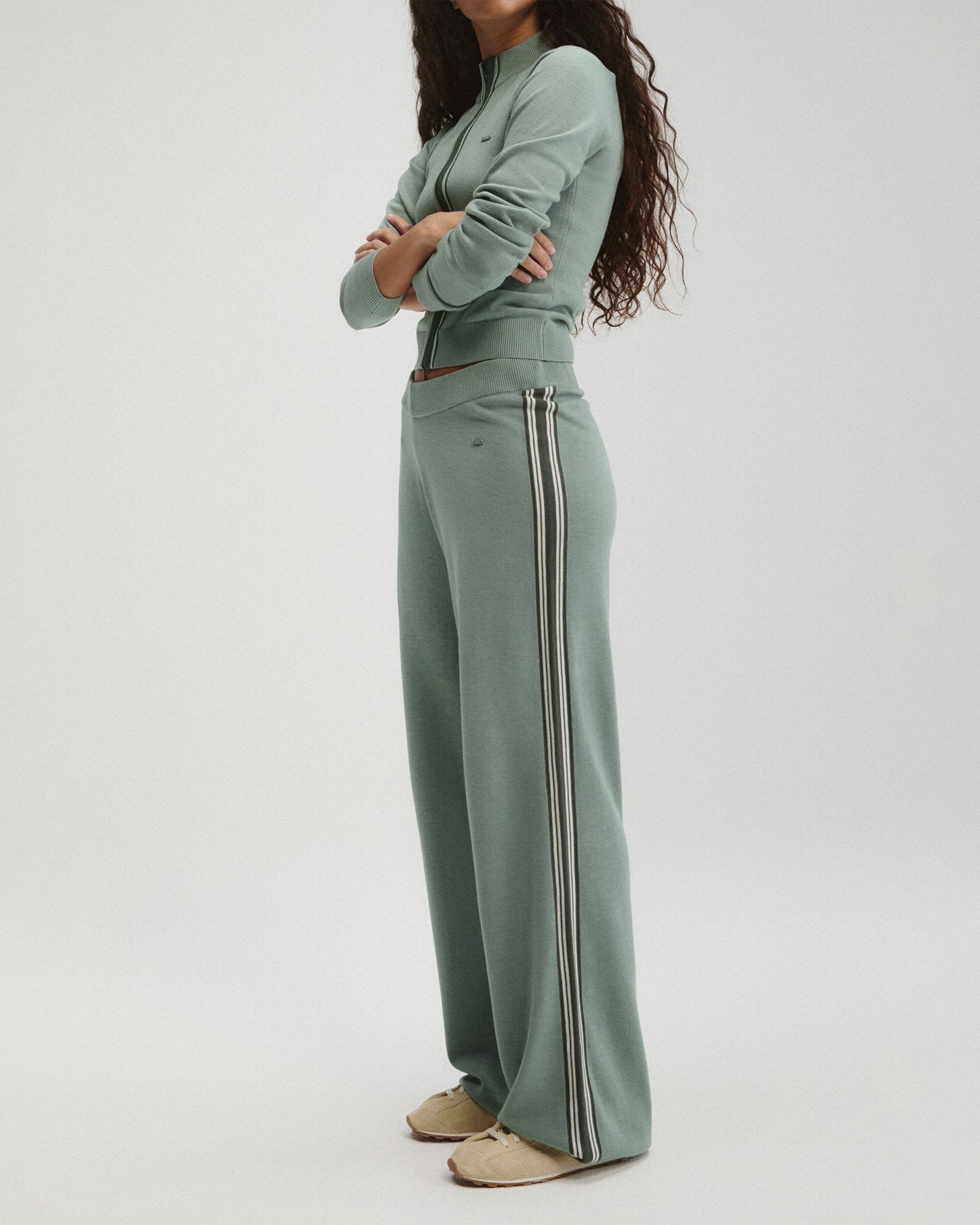Knit Stripe Straight Leg Trousers - Cloud Blue