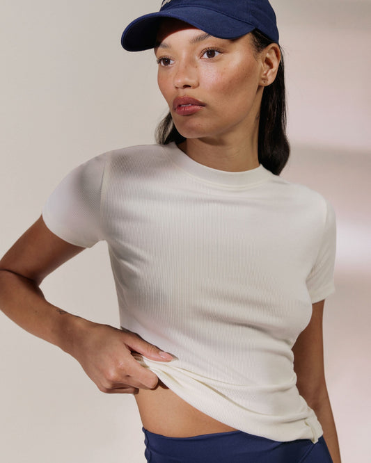 Soft Modal Rib Short Sleeve Top - Marshmallow White