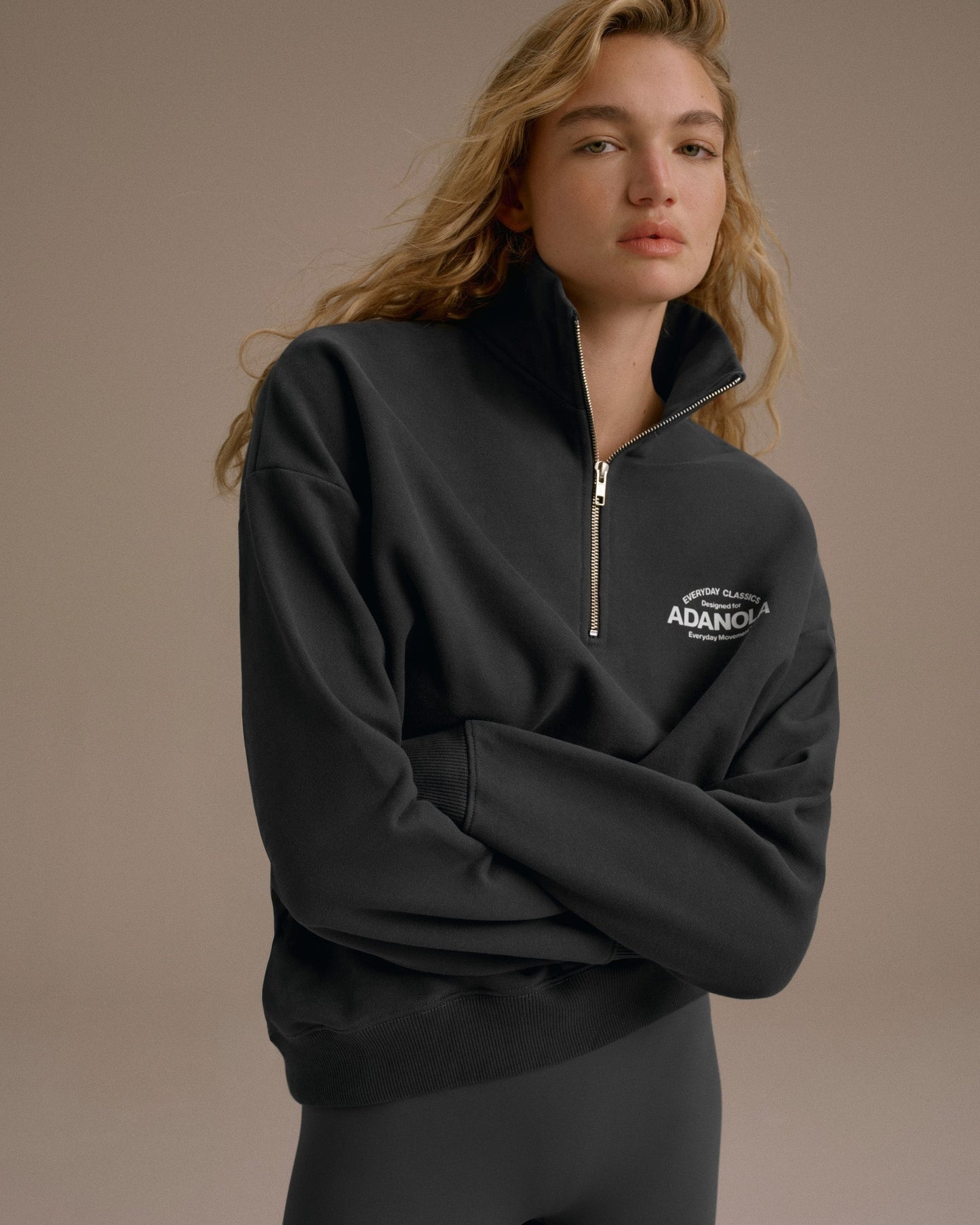 Classics Oversized Funnel Neck Zip Sweatshirt - Graphite Grey/Marshmallow White