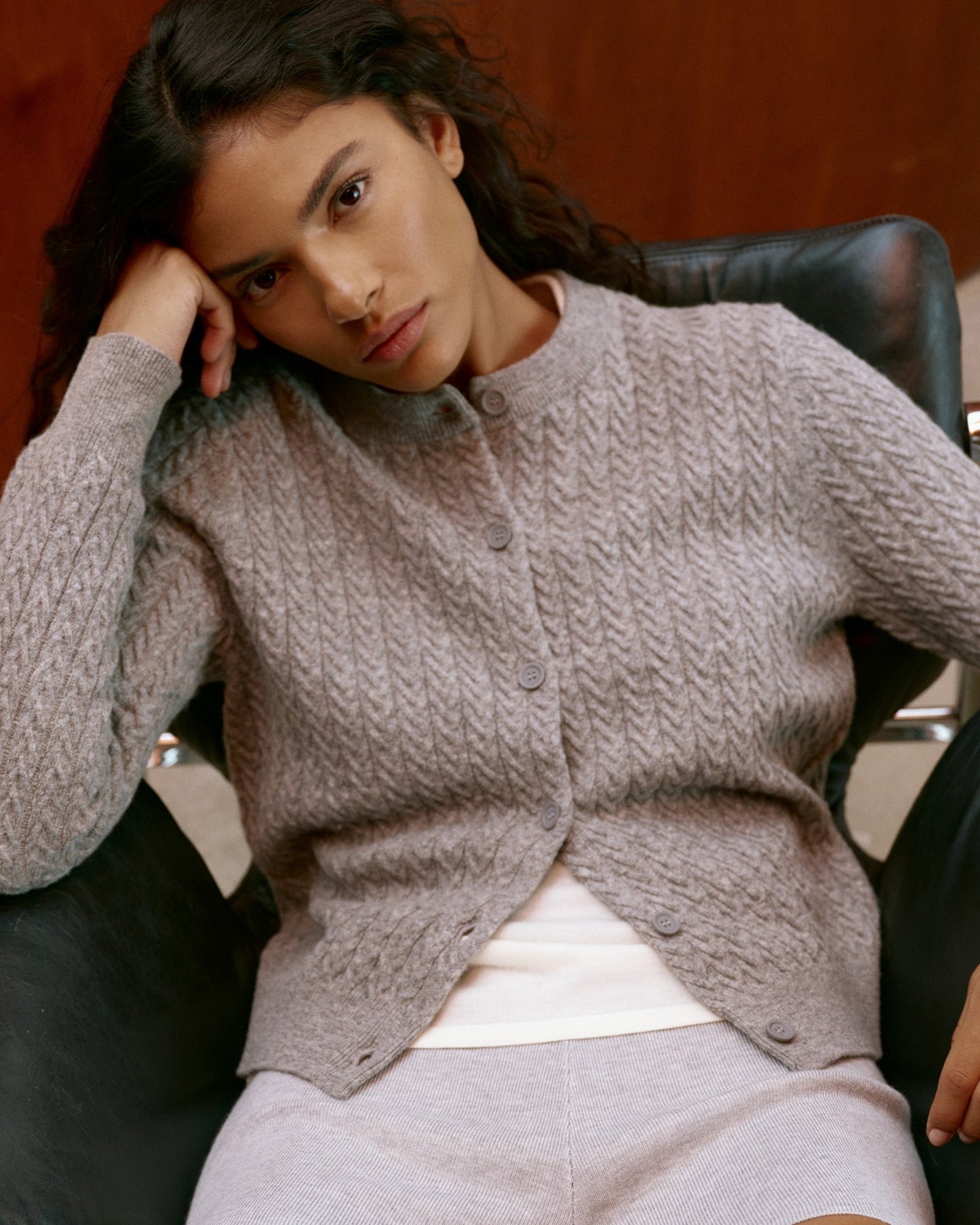 Cable Knit Cardigan - Dark Grey Melange