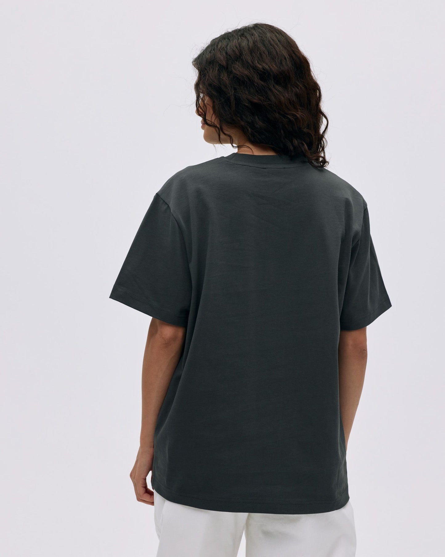 Varsity Stitch Short Sleeve Oversized T-shirt - Graphite Grey/Marshmallow White