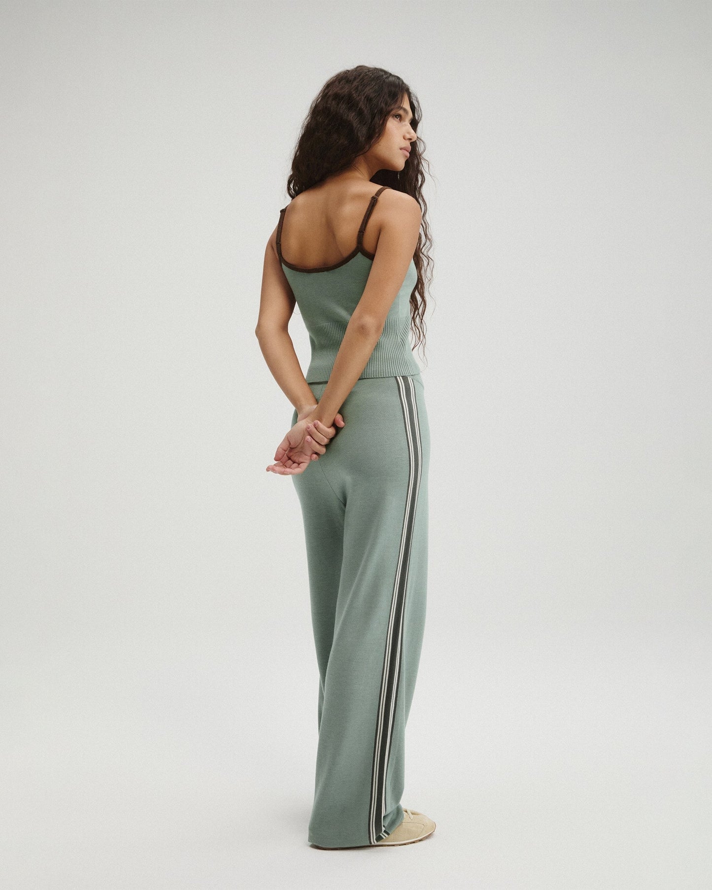Knit Stripe Straight Leg Trousers - Cloud Blue