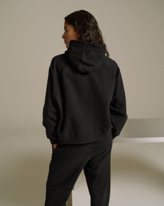 Varsity Loose Fit Hoodie - Black