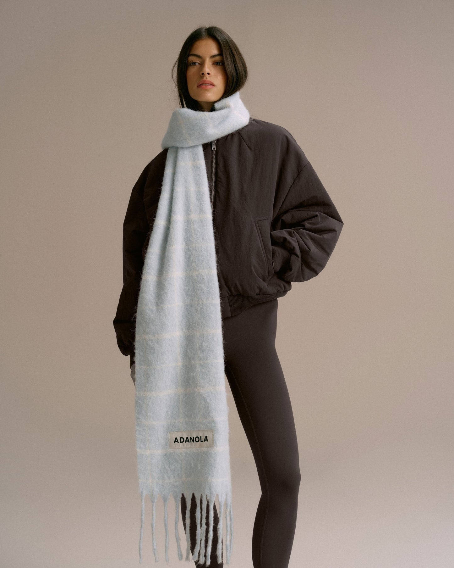 Brushed Checked Scarf - Light Blue