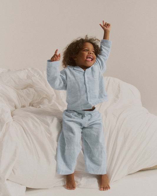 Mini Brushed Checked Pyjamas - Light Blue